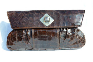  GIANT 16" 1940's-50's DECO Alligator Belly Skin Clutch Bag - ARGENTINA 