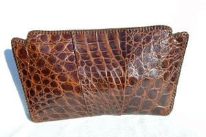  Large 14" 1940's-50's Chocolate DECO Style ALLIGATOR Skin CLUTCH 