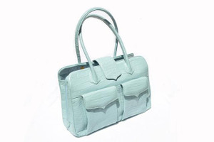  Huge 15 x 11 1990's-2000's Tiffany BLUE LANA of LONDON ALLIGATOR Belly Skin Shoulder Bag Satchel 