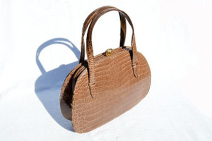  TAUPE Tan 1960's LUCILLE de PARIS Alligator Belly Handbag 