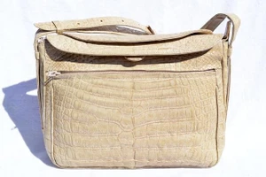  Dark CREAM Tan Sand 1990's Crocodile Belly Skin Shoulder Bag - Leder Locher - IRV 