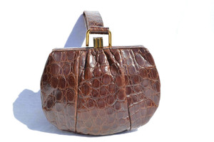 1940's-1950's Chocolate ALLIGATOR Skin Deco Style Wristlet Purse - BASS 