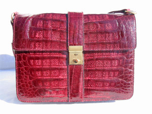  BURGUNDY 1980's CROCODILE Skin Shoulder Bag 