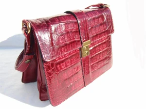  BURGUNDY 1980's CROCODILE Skin Shoulder Bag 