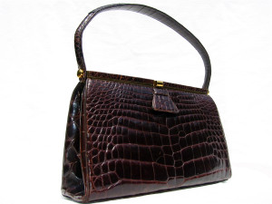  RENDL ORIGINAL 1950's-60's Chocolate Brown Alligator Handbag 