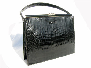  JET BLACK 1960's LUCILLE de PARIS Alligator Belly Handbag - Marcasites 