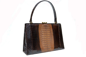  LARGE 1950's-60's Hornback Crocodile Skin Handbag Shoulder Bag 