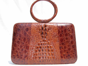  Deco 1970's Hornback Crocodile Skin Handbag w/Ring Handles 