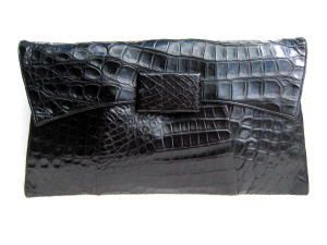  Large Jet Black 13" 1940's-50's CROCODILE CLUTCH 