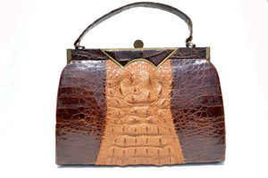  Ample 13" DECO Style 1950's-60's Hornback CROCODILE Skin Handbag 