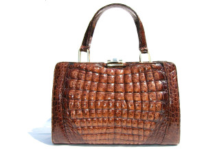  AMPLE 1980's-90's Brown CROCODILE Caiman Belly Skin Handbag 