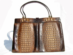  Chocolate 1980's Double HORNBACK Crocodile Skin Handbag 