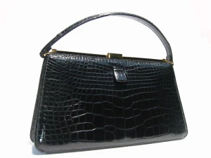  Classic BLACK 1960's LUCILLE de PARIS Alligator Kelly Handbag 