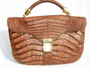  1970's-80's COCOA CROCODILE Belly Skin Handbag - GOLDPFEIL 