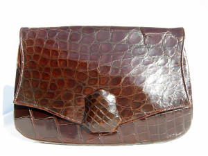  DECO Style 1940's-50's Chocolate ALLIGATOR Skin Clutch Bag 