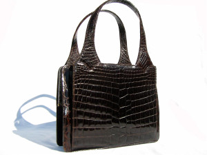  Fabulous CHOCOLATE 1940's-50's DECO Style CROCODILE Skin Handbag 