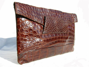  DECO Envelope Style 1940's-50's Chocolate ALLIGATOR Skin Clutch Bag 