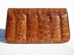  LARGE 14" 1950's-60's Light Brown ALLIGATOR Skin CLUTCH 