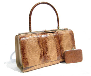  2-Tone 1960's-70's Triple Hornback Crocodile Skin Handbag 
