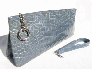  DARBY SCOTT 1990's DENIM BLUE Alligator Belly Skin CLUTCH Bag 