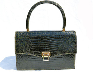 FOREST GREEN 1960's-70's CROCODILE Porosus Skin Handbag - SPREAFICO - Milano 