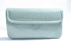  MAXIMA 1990's BABY BLUE Alligator Belly Skin Clutch Bag - Handmade in Italy 