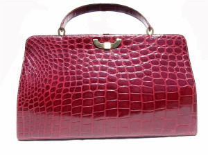  XL 15" Classic 1960's CRANBERRY Red Spritzer & Fuhrman CROCODILE Belly Handbag - GRIMALDI 
