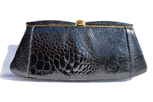  LESCO 1950's-60's BLACK EXOTIC TURTLE SKIN Clutch Bag 