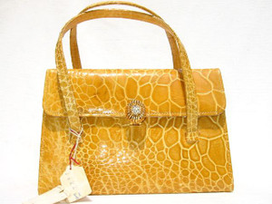  YELLOW 1950's-60's SAKS FIFTH AVE TURTLE Skin Handbag - FRANCE 