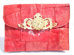  Jeweled RED 1970's-80's GENUINE FROG SKIN Clutch Shoulder Bag 