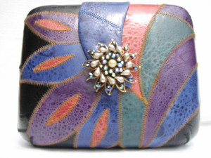  Jeweled 1970's GENUINE FROG SKIN Clutch Shoulder Bag 