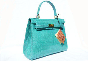  Stunning MAXIMA TURQUOISE ALLIGATOR Belly Skin BIRKIN Bag SATCHEL - HERMES - New With Tags!! 