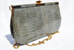  SLATE GRAY 1980's-90's  Crocodile Skin CLUTCH Shoulder Bag 