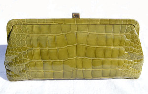 Advocado GREEN 1990's-2000's ALLIGATOR Belly Skin Clutch Bag 