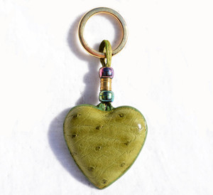  2000's Green Ostrich Skin Heart-Shaped Key Chain 