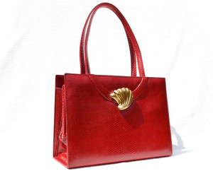  MARTIN VAN SCHAAK 1950's-60's RED Karung Snake Skin Handbag - SHELL 