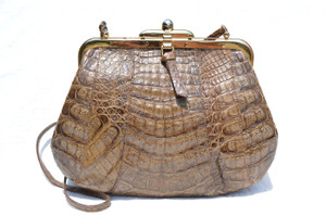  Cocoa BROWN 1990's Crocodile Skin Cross Body Shoulder Bag - IRV 