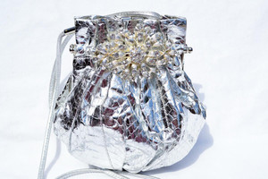  Jeweled 1970's-80's SILVER Python Snake Skin CROSS Body Shoulder Bag 
