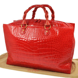  OUTSTANDING Massive 23" x 16" RED 1990's-2000's CROCODILE Belly Skin CARRY ON Luggage Weekend Bag 