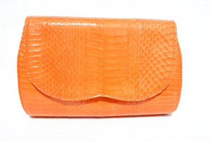  ORANGE 1980's-90's COBRA Snake Skin CLUTCH Shoulder Bag 