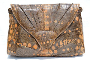  1970's-80's Oak Buff Butterscotch MONITOR (Ring) Lizard Skin Shoulder Cross Body Bag - Lee Sands 