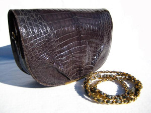  Outstanding 1980's-90's GRAY CROCODILE Belly Skin Clutch - GHENGIG K. 