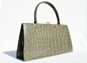  SAGE GREEEN 13" 1960's CROCODILE Handbag - Bloomingdales - FRANCE 