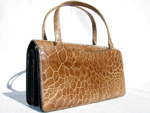  Petite TAN 1950's-1960's I. MAGNIN Turtle SKin Handbag - ITALY 