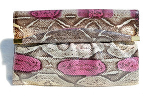  New! Pink, Gray & Cream 1970's PYTHON Snake Skin CLUTCH Bag - SUPREME 