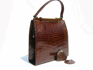  CHIC 1950's-60's Brown ALLIGATOR Skin Handbag w/Accessories 