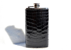  Tall Custom Jet BLACK Alligator Belly Skin 6 Oz. Stainless Hip FLASK - NEW! 