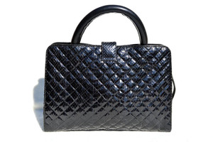  NAVY BLUE Chanel-Style 1980's-90's Quilted Snake Skin TOTE Shoulder Bag - LEO REXX 