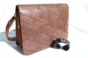  1990's MOCHA Brown FROG Skin Shoulder Bag with Matching Stingray Skin Cuff 