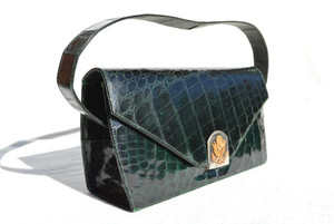  Dark Forest GREEN 1940's ALLIGATOR Skin Handbag - Eagle Crest 